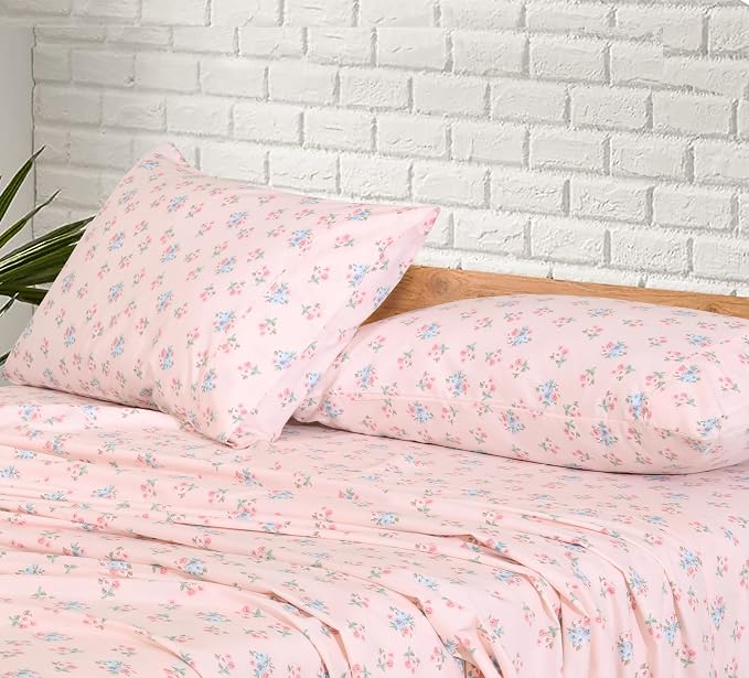 RUVANTI 100% Cotton Percale Sheets King Size, Spring On | Crisp Cooling, Deep Pocket 16", Soft Breathable & Durable, Hotel-Style, 4 Piece Set