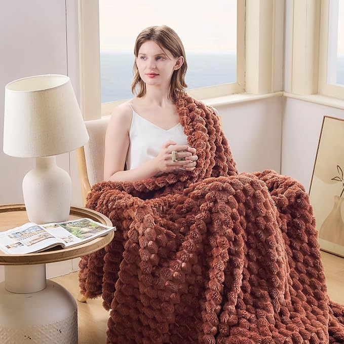 NEWCOSPLAY Fleece Clouds Cozy Throw Blanket for Couch, Coffee, 50"x60" | Premium Silky Flannel Blanket, Soft Lightweight Fluffy Throw Blanket for Bed Sofa Decor, Gift for All Season Use