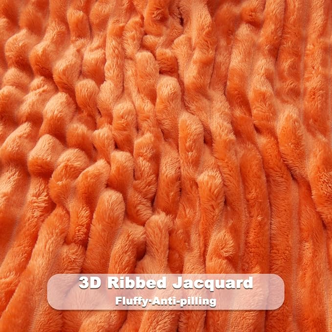 NEWCOSPLAY Fleece Ribbed Cozy King Blanket for Couch, Orange, 90"x110" | Premium Silky Flannel Blanket, Soft Lightweight Fluffy Throw Blanket for Bed Sofa Decor, Gift for All Season Use