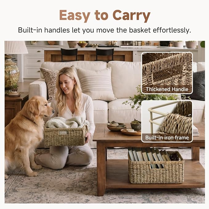StorageWorks Wicker Storage Baskets for Shelves, Seagrass Basket, 1-Pack | Large Wicker Baskets for Organizing, Seagrass Storage Baskets, Seagrass Baskets for Storage, Woven Basket for Storage