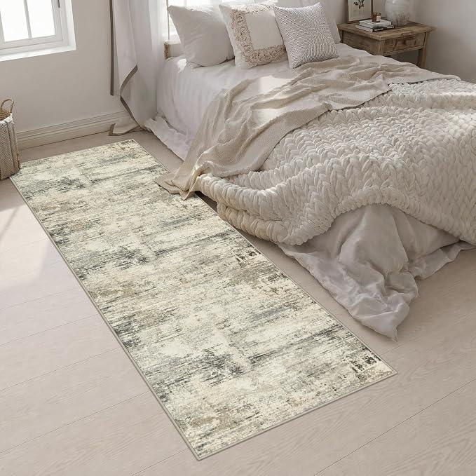3x10 Washable Runner Rug：Modern Abstract Soft Carpet Ash Brown | For Hallway, Bedroom, Kitchen, Laundry, Bathroom,Door Mat,Modern Abstract,Machine washable,Non-Slip,Stain Resistant,Indoor