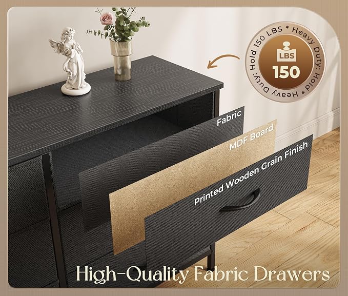 Huuger 86.6 Inch Long Dresser for Bedroom, TV Stand for 65, 75, 85 Inch TV | 15 Large Fabric Drawer Dresser, Entertainment Center for Bedroom, Wide Chest of Drawer with Storage