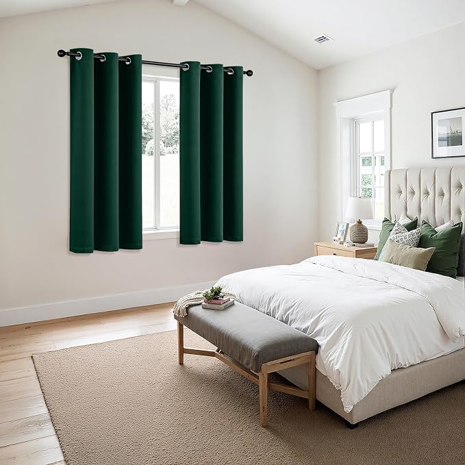 MIULEE Blackout Curtains for Bedroom 2 Panel 40 x 63 Inch Long Hunter Green | Thermal Insulated, Living Room Darkening Grommet Drapes, Noise Reducing, Light Blocking Window Treatments