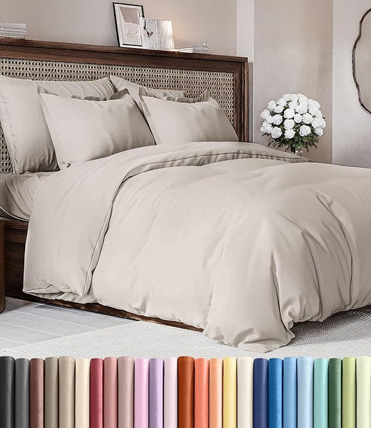 Duvet Cover Full Size - Soft 3 Piece with Zipper Closure - Light Grey | Extra Soft, Breathable, Full Duvet Cover 80" x 90" with 2 Pillow Shams, Zipper Closures & Ties, Women, Men, Kids & Teens