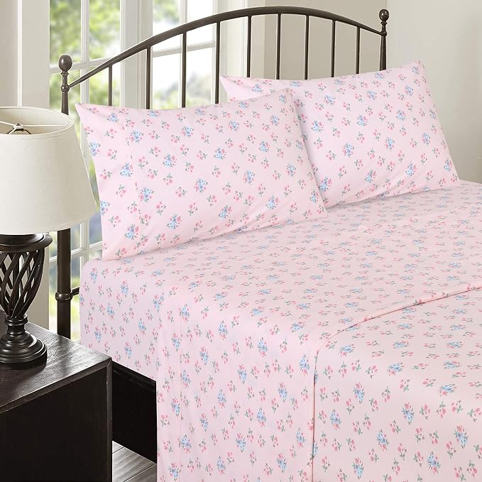 RUVANTI 100% Cotton Percale Sheets King Size, Spring On | Crisp Cooling, Deep Pocket 16", Soft Breathable & Durable, Hotel-Style, 4 Piece Set