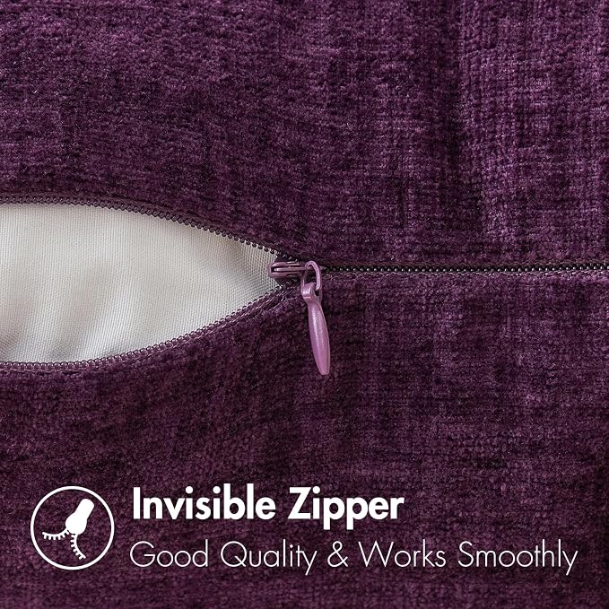 MIULEE Soft Chenille Throw Pillow Covers Plum Purple 20x20 Inch Pack of 2 | Modern Home Decor, Classic Decorative Pillows, Solid Dyed Cases, Boho Couch Cushion Covers for Sofa Bed Living Room