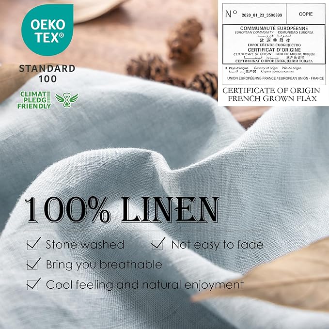Simple&Opulence 100% Linen Duvet Cover Set 3pcs Basic Style Natural French Washed Flax Solid Color Soft Breathable Farmhouse Bedding with Button Closure - Dusty Blue, Full