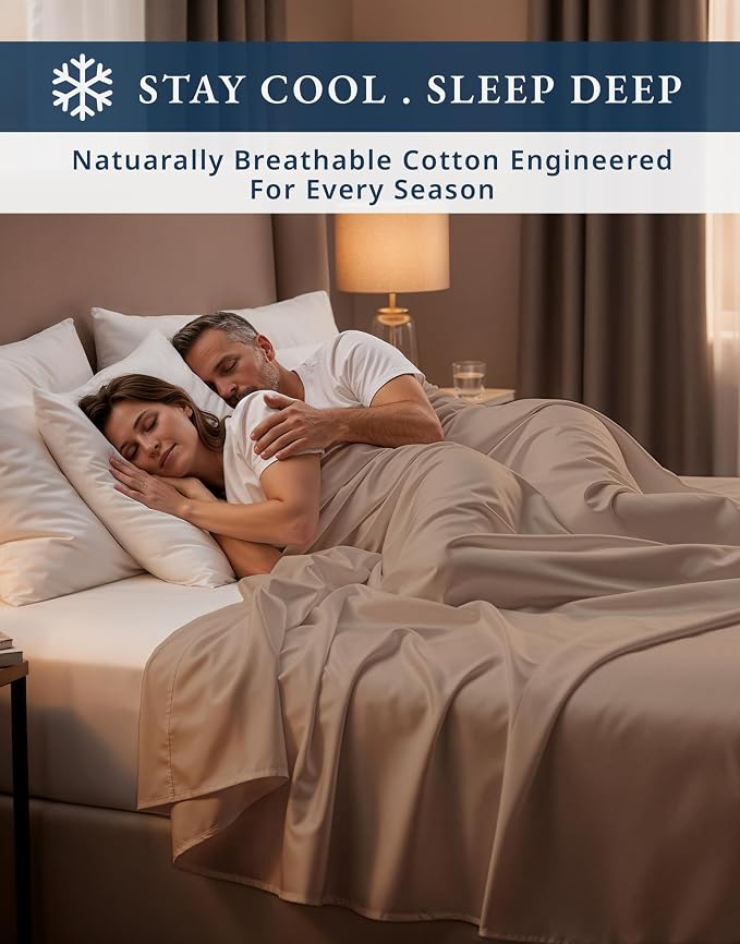 LANE LINEN Cal King Sheets 100% Egyptian Cotton Sateen - Taupe | Cali King Sheets - 4-Piece Set, Long-Staple Egyptian Cotton, For A Cool, Restful Sleep, Buttery-Soft Silky Sateen