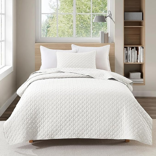 HORIMOTE HOME Cream Quilt Twin Size, Lightweight Quilt for Summer Ultra-Soft Microfiber Modern Style Quilted Clouds Pattern Bedspread Quit Set 2 Pieces (1 Quilt and 1 Pillow Sham)