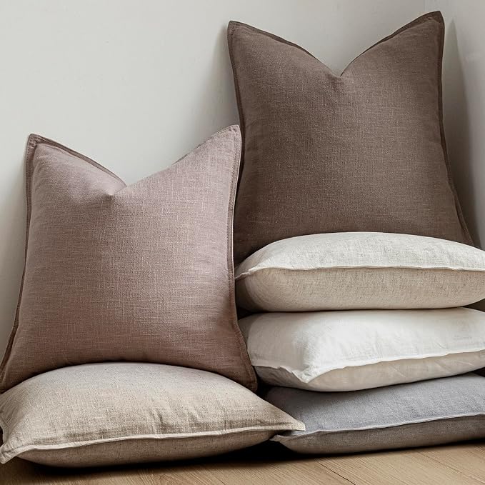 Foindtower Linen Solid Decorative Throw Pillow Covers 26x26 Inch Dusty Pink | Boho Farmhouse Morden Pillowcase,Pack of 2 Soft Accent Cushion Covers,Rustic Home Decor for Chair Couch Bedroom Living Room