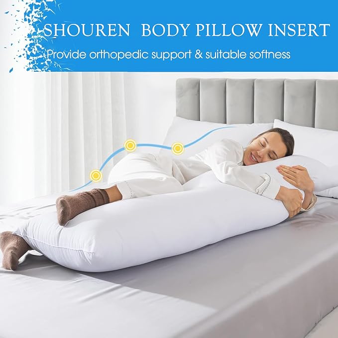 SHOUREN Large Body Pillow,Long Bed Pillow for Adults,20x54in | Breathable,sweat-absorbing,skin-friendly,medium firmness for side sleepers,multiple application