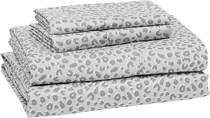 Amazon Basics Lightweight Breathable Brushed Microfiber Wrinkle Resistant 4 Piece Bed Sheet Set With 14-inch Deep Pockets - Full, Gray Cheetah, Printed