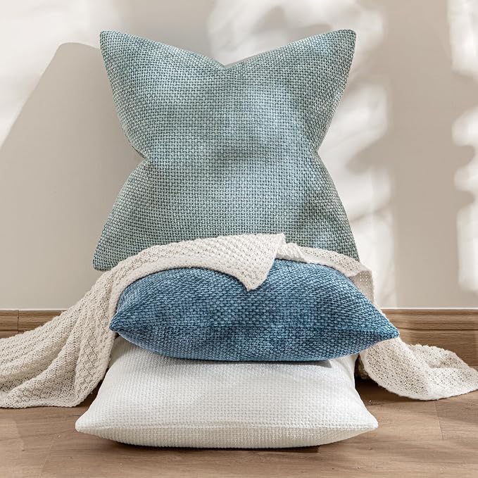 MIULEE Decorative Couch Throw Pillow Covers 20x20 Inch Coastal Blue 2 Pack | Coastal Modern Boho Accent, Soft Chenille Pillow Covers, Farmhouse Cushion Cases for Home Decor Bed Sofa Living Room