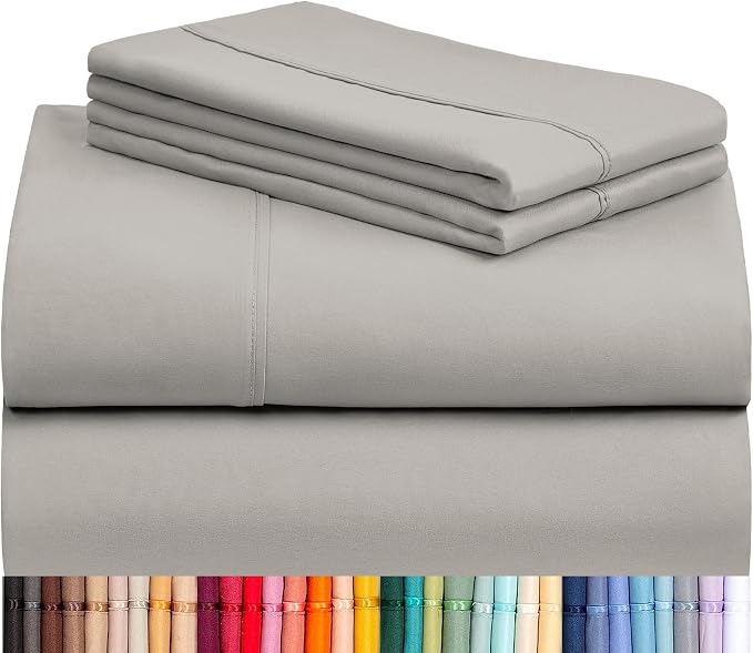 LuxClub 4 PC California King Sheet Set, Deep Pockets Wrinkle Free Cooling Bed Sheets Hotel Bedding for Women, Men, Includes 1 Fitted Sheet, 1 Flat Sheet and 2 Pillowcases-Light Taupe | LuxClub Silky Fitted Sheet & Pillowcase Sets, Breathable Hotel Luxu...
