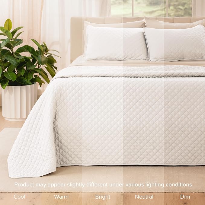 Bare Home Coverlet Set - Full/Queen - Lightweight Bed Decor - Comforter Alternative - All-Season Quilted Bedspread (Full/Queen, White)