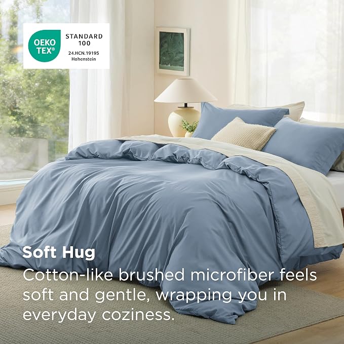 Bedsure Duvet Cover Queen Size, 3Pcs Double Brushed Bedding Set, Dusty Blue | For Kids & Adults, 90"x90" Comforter Cover, Hotel Luxury, All Season, Breathable, Easy Care, Lightweight, Zipper Closure