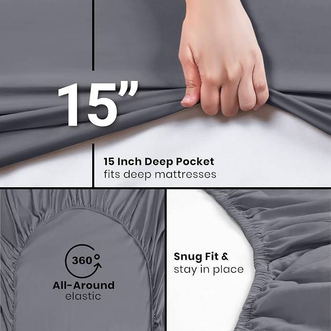 Utopia Bedding Queen Fitted Sheets - Bulk Pack of 6 Bottom Sheets - Soft Brushed Microfiber - Deep Pockets - Shrinkage & Fade Resistant - Easy Care (Grey) | Hotel Comfort, Cooling & Breathable Cotton like Polyester, Easy Fit, Wrinkle & Fade Resistant, ...