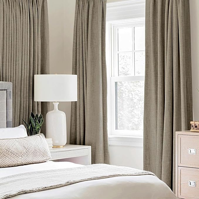 MIULEE 100% Blackout Linen Curtains for Bedroom 52x84 Inches Faux Linen | Room Darkening, Light Blocking, Thermal Insulated, Grommet Top, Linen Textured, Window Curtains for Living Room, 2 Panels