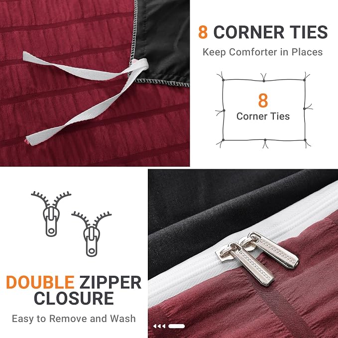 HYMOKEGE Rose Gold/Light Grey Twin Size Duvet Cover, Ultra Soft 2-Piece Seersucker Duvet Cover Set with Zipper Closure, Soft Brushed Microfiber Bedding Set with 8 Corner Ties (68"x90", 1 Pillowshams)
