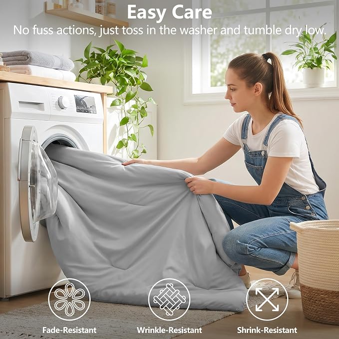 Queen Comforter Set Light Grey, 7 Pieces Bed in a Bag | OEKO-TEX Certified, All-Season, Bedroom, 240GSM Down Alternative Comforter, Flat & Fitted Sheets, 2 Pillowcases & 2 Shams