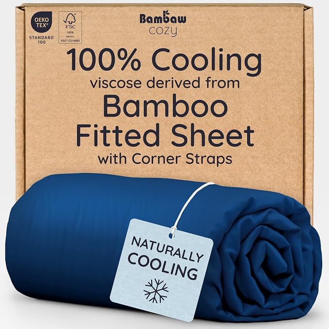 Bambaw 100% Viscose Derived from Bamboo Fitted Sheet Twin Size, Cooling Fitted Sheet Twin Size, 15’’ Deep Twin Size Fitted Sheets Only, Navy Blue Fitted Sheet Only, Soft Fitted Sheet (Navy Blue)