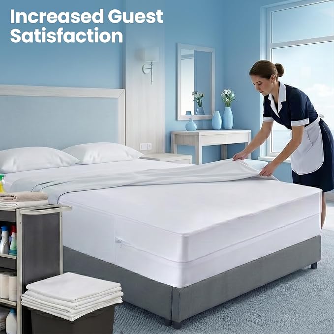 Bulk 10-Pack Hotel Queen Size Mattress Encasement 100% Waterproof | Commercial Zippered Mattress Protector, 6-Sided, 13" Deep, Designed for Resorts and Motels, Bed Bug & Dust Mite Resistant