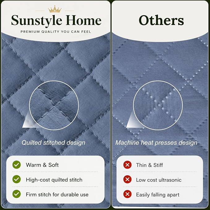 SunStyle Home Queen Quilt Bedding Set, Lightweight Summer Bedspreads,Blue | Soft Coverlet With 2 Pillow Shams,Morden Style Quilts for All Season, Suitable for Bed,Couch,Bedroom,Guest Room,90"X96"