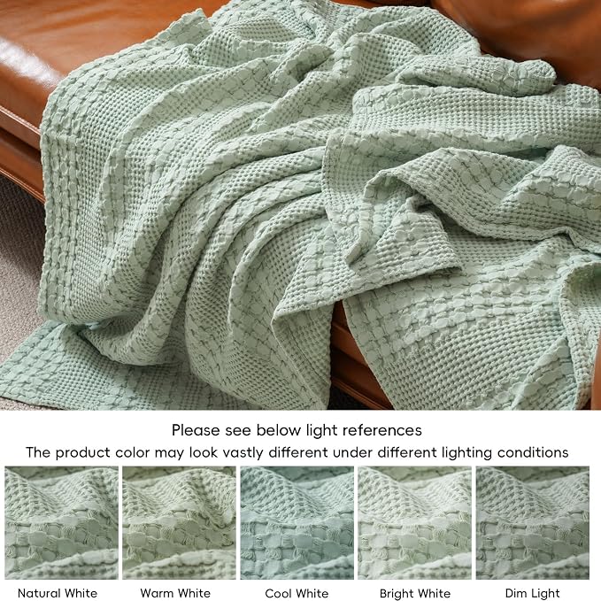 PHF Lightweight 100% Cotton Waffle Blanket for Bed, Twin XL, Mint Green | Pre-Washed Soft Cotton Comfort, Breathable Layering Warmth for Fall & Winter, Couch & Guest Room, Couch, Home Decor & Gifts
