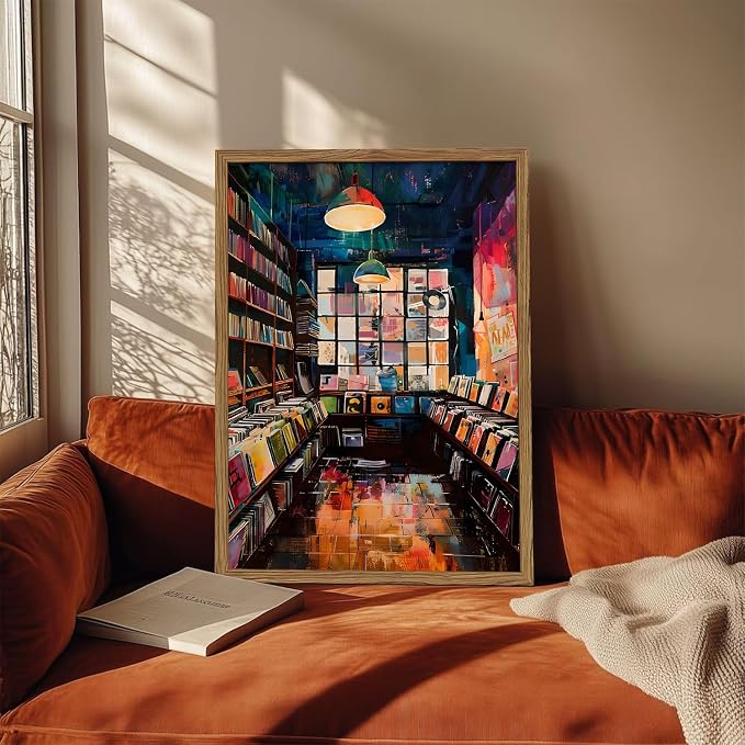 Vintage Album Record Wall Art Retro Album Cover Record Store Wall Painting Decor Modern Trendy Music Poster Canvas Prints for Living Room Bedroom Dorm 16x24 inch Wood Framed