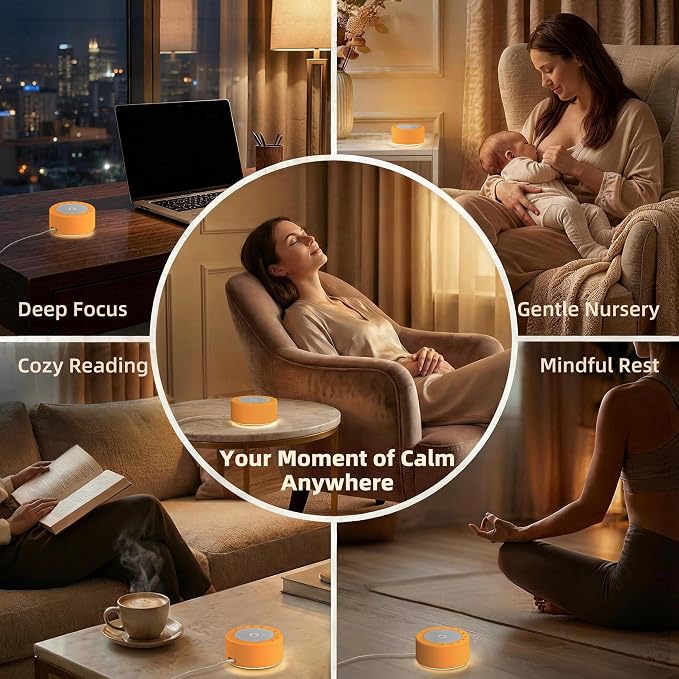 Kipcush White Noise Machine for Baby & Adults, 30 Soothing Sounds, Soft Non-Glare Nursery Lamp, 8 Color Night Lights, Memory Function (Angel V3 Orange, Standard)