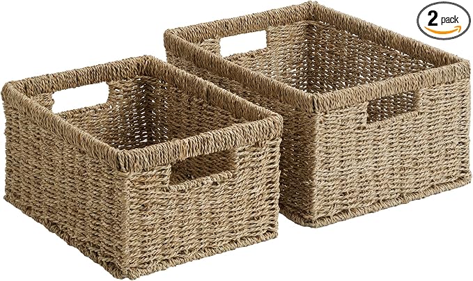 StorageWorks Wicker Storage Baskets,Natural Seagrass Storage Baskets,2-Pack | Seagrass Baskets for Storage, Seagrass Woven Storage Baskets with Built-i Handles, Decorative Woven Baskets for Storage