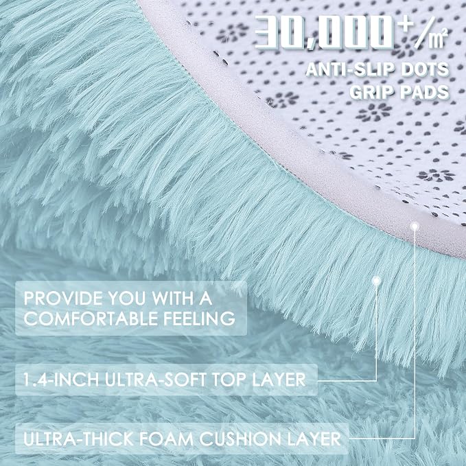 OLANLY 5x7 Machine Washable Large Area Rugs for Living Room, Bedroom, Soft Fluffy Shaggy Bedside Rug, Indoor Floor Carpet for Kids Girls and Boys, Dorms, Nursery, Home Decor Aesthetic, Light Bluey