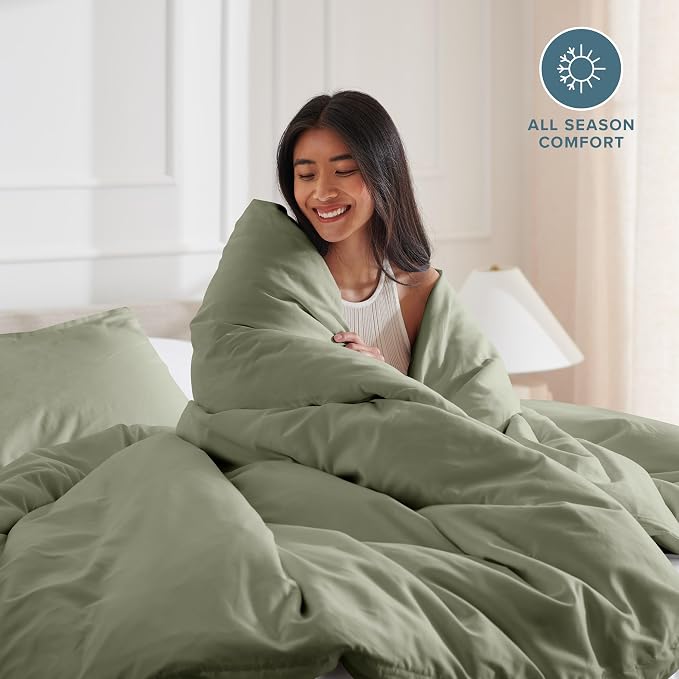 Bare Home Duvet Cover Set 1800 Ultra-Soft (Full, Sage) | Lightweight, Cooling, Breathable, Premium 1800 Ultra-Soft, All-Season
