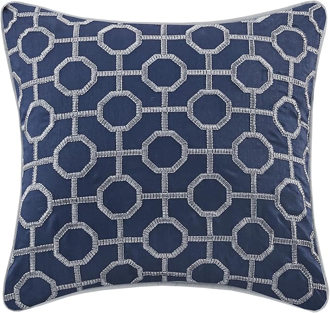 Madison Park Quilt Set Luxurious Jacquard Stripes Design - All Season, Coverlet Bedspread Lightweight Bedding Layer, Shams, Decorative Pillow, King/Cal King(104"x94"), Geometric Navy 4 Piece | All Season Bedding Set, Lightweight, Geometric, Machine Was...