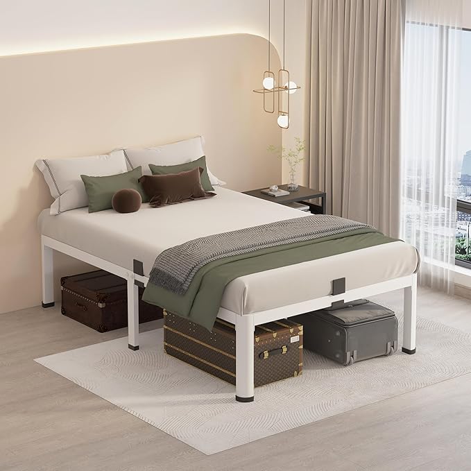 MAF 14 Inch Twin Metal Platform Bed Frame White with Round Corner Legs | Mattress Baffle, 3000 LBS Heavy Duty Steel Slat Support, Noise Free, No Box Spring Needed, Easy Assembly, 12.4" Storage Space