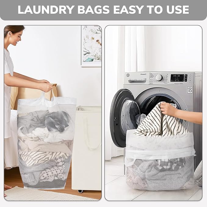 Goodpick 75L Laudnry Basket with Wheels & Removable Wash Bag for Dorm | Rolling Clothes Hamper with Handles for Dirty Clothes, Fodable Laundry Basketr for Dorm Room White