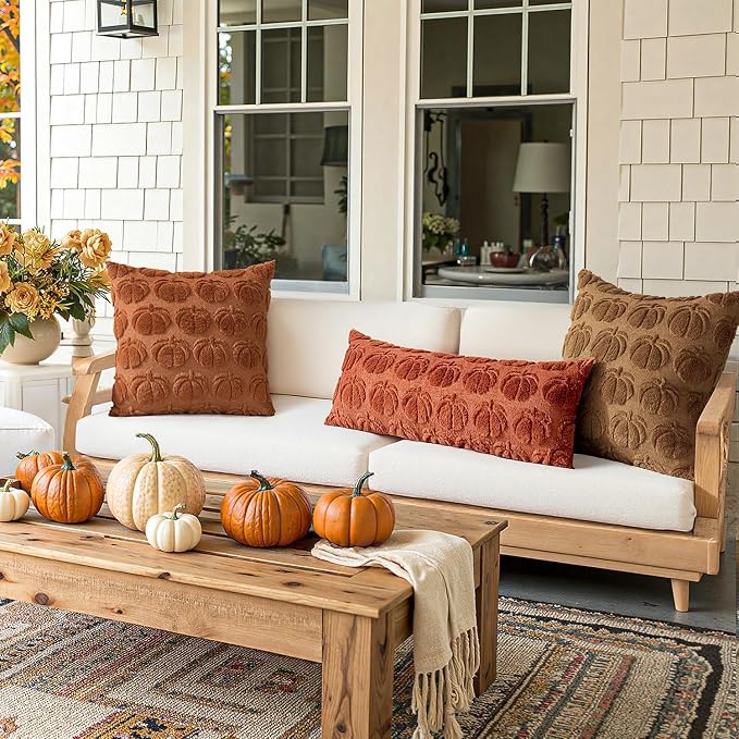 MIULEE Fall Pillow Covers Pumpkin Fall Decor 18x18 Brown | Set of 2 Fall Decorations for Home, Plush Faux Fur Farmhouse Accent Pillowcases, Porch Sofa Couch Cushion Bed Livingroom