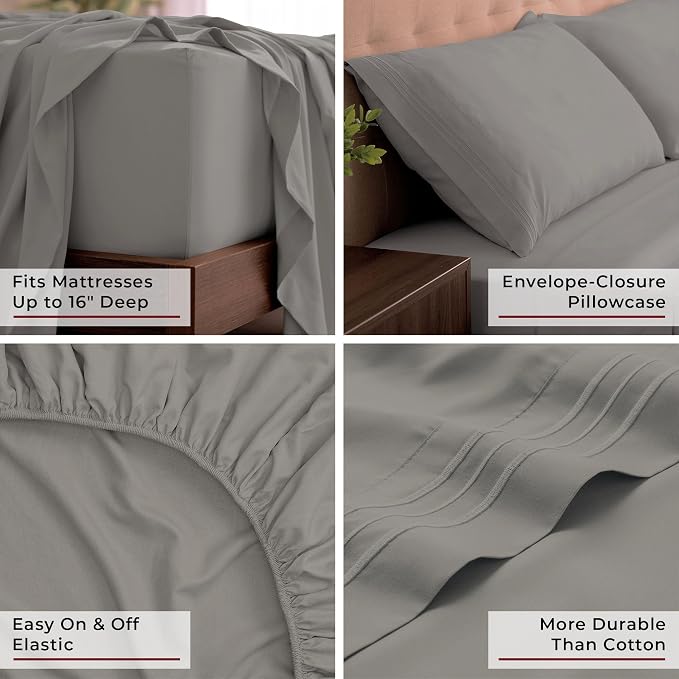Mellanni Iconic 4-Piece, Ultra Soft Sheet Set (King, Taupe) | 10M+ Sleepers. Lab-tested: Sleeps Cool, Stays Bright, Strong, Smooth. Good Housekeeping Best Bedding, 7 yrs running.