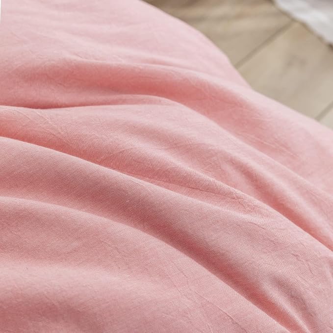 BESTOUCH Cotton Solid Duvet Cover Set Linen Feel Red Pink Alaska King | 100% Washed Cotton, Soft Wrinkle Texture, Hidden Zipper, 8 Ties, Breathable Lightweight Durable Comfy, 3 Pcs No Insert
