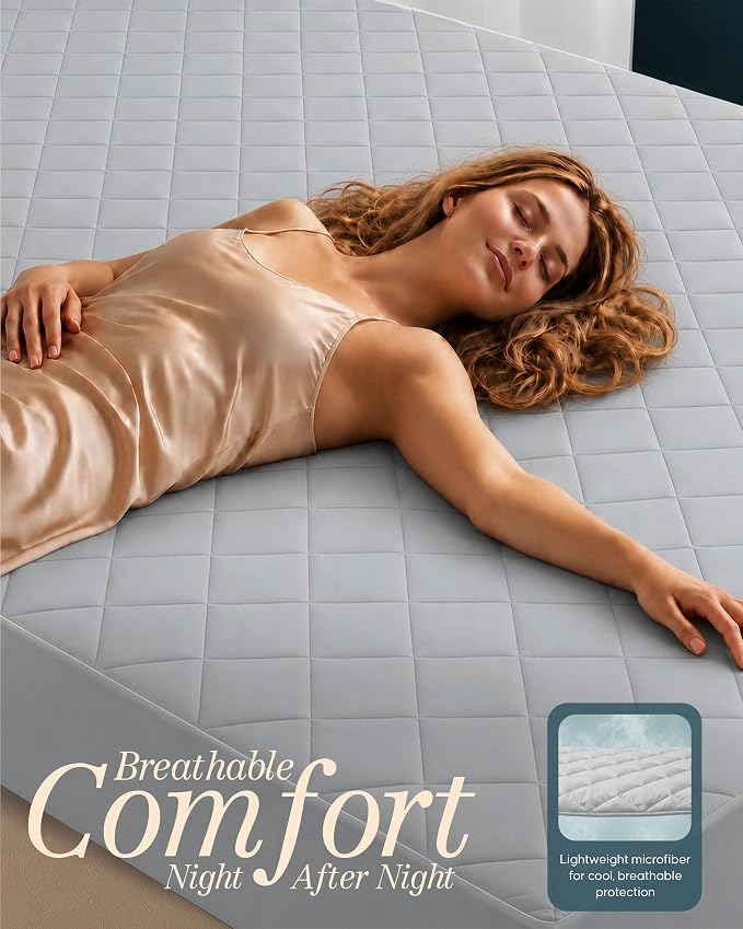 Quilted Mattress Pad Queen Mattress Protector Topper fit 16" Deep LightGrey | Soft Breathable Fitted Mattress Cover, Noiseless, Deep Pockets & Machine Washable for Home & Hotels by Utopia Bedding