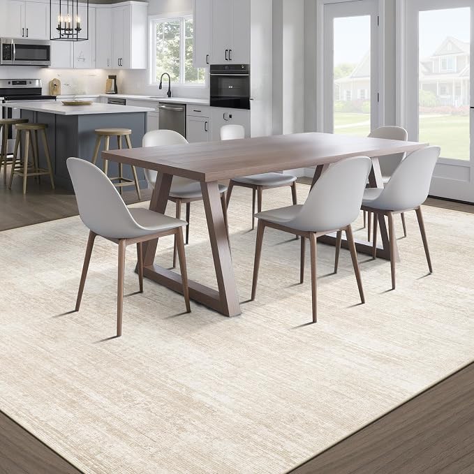 pmtsns Area Rugs 9x12 for Living Room: Washable Rug Modern Abstract Neutral Soft Non-Slip Low-Pile Indoor Large Carpet for Bedroom Dining Room Playroom Home Office (Beige, 9'x12')