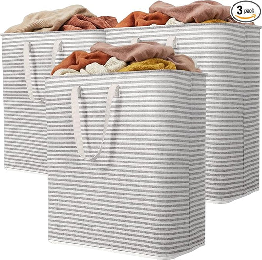 Lifewit 3 Pack Laundry Basket 100L Each, Collapsible Clothes Hamper with Reinforced Handles, Freestanding Waterproof Design for Bedroom and Laundry Room, Grey 300L Total