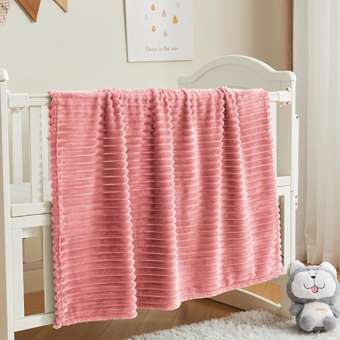 BEDELITE 3D Ribbed Pink Baby Blankets for Boys Girls 30"x 40" | Cute Fuzzy Fleece Blanket, Warm Breathable Soft Cozy Infant Toddler Fluffy Blanket for Newborn All Seasons Use
