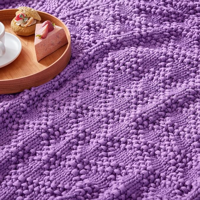 Anysay Knitted Weighted Blanket for Adult,Chunky Knit Throw 50''*60'' 10lbs | Cooling Weighted Blanket for Sleep Breathable Machine Washable Fall Heavy Blanket for Room Decor(Purple)