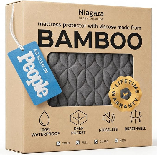 100% Waterproof Noiseless & Cooling Mattress Protector - Full Size - Gray | Viscose Made from Bamboo, 360 Protection Against Spills, Stains, & Accidents, 20" Deep Pocket, For Parents & Pet Owners