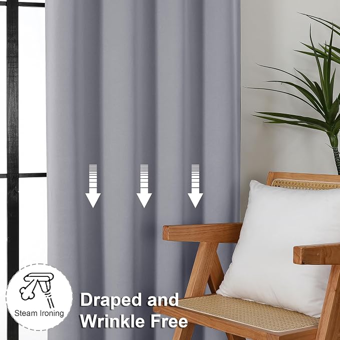 Simplebrand Ava Silver Grey Short Blackout Curtains for Bedroom 54 Inches Long 2 Panels, Solid Thermal Insulated, Energy Saving Window Treatment Curtains Blackout Drapes, W40 x L54 Inch, Silver Grey