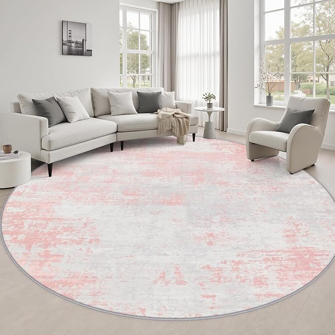 Round Area Rug Living Room: 6 ft Modern Washable Indoor Carpet | For Bedroom Dining Room Farmhouse Nursery Hallway Office,Modern Abstract,Machine washable,Non-Slip,Stain Resistant,Indoor