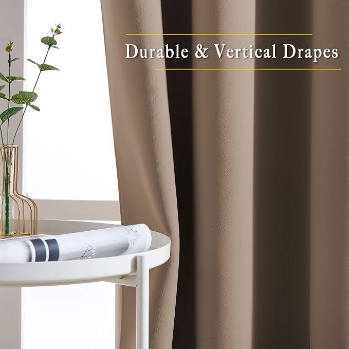 NICETOWN Kitchen Blackout Curtains and Drapes - Triple Weave Energy Saving Thermal Insulated Solid Grommet Blackout Panels for Patio (1 Pair, 46 inches by 72 Inch, Cappuccino)