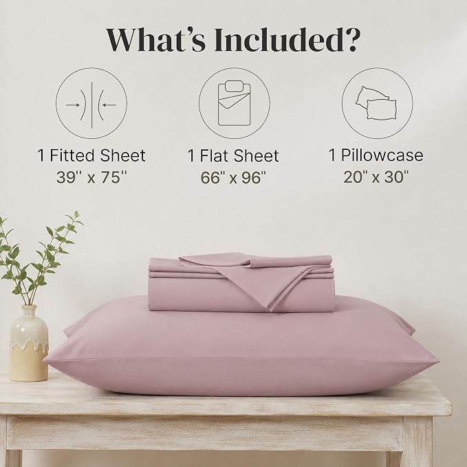 Modern Threads Soft Microfiber Solid Sheets - Luxurious Microfiber Bed Sheets - Includes Flat Sheet, Fitted Sheet with Deep Pockets, & Pillowcases Cameo Rose Twin