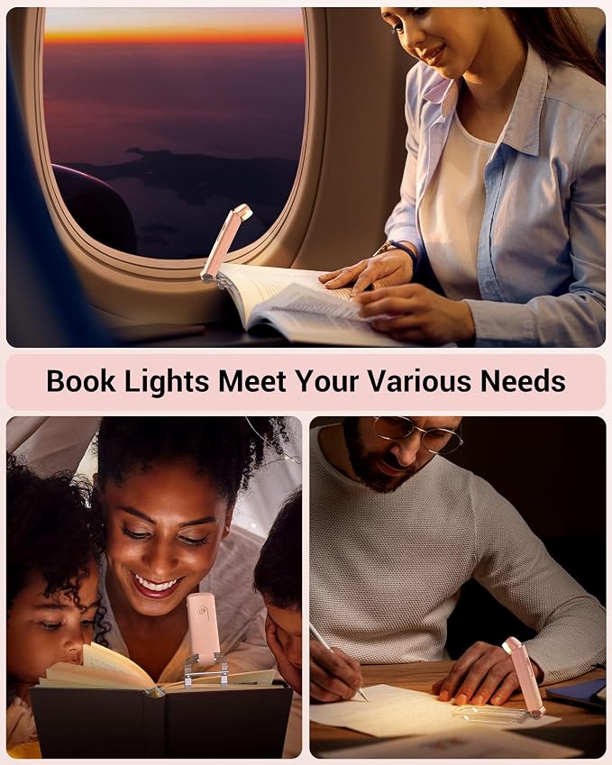DEWENWILS Book Reading Light with Clip, USB Rechargeable Booklight Pink | Warm White, Brightness Adjustable, Flexible Lighting Angle, Portable Bookmark Lamps for Bookworms, Kids
